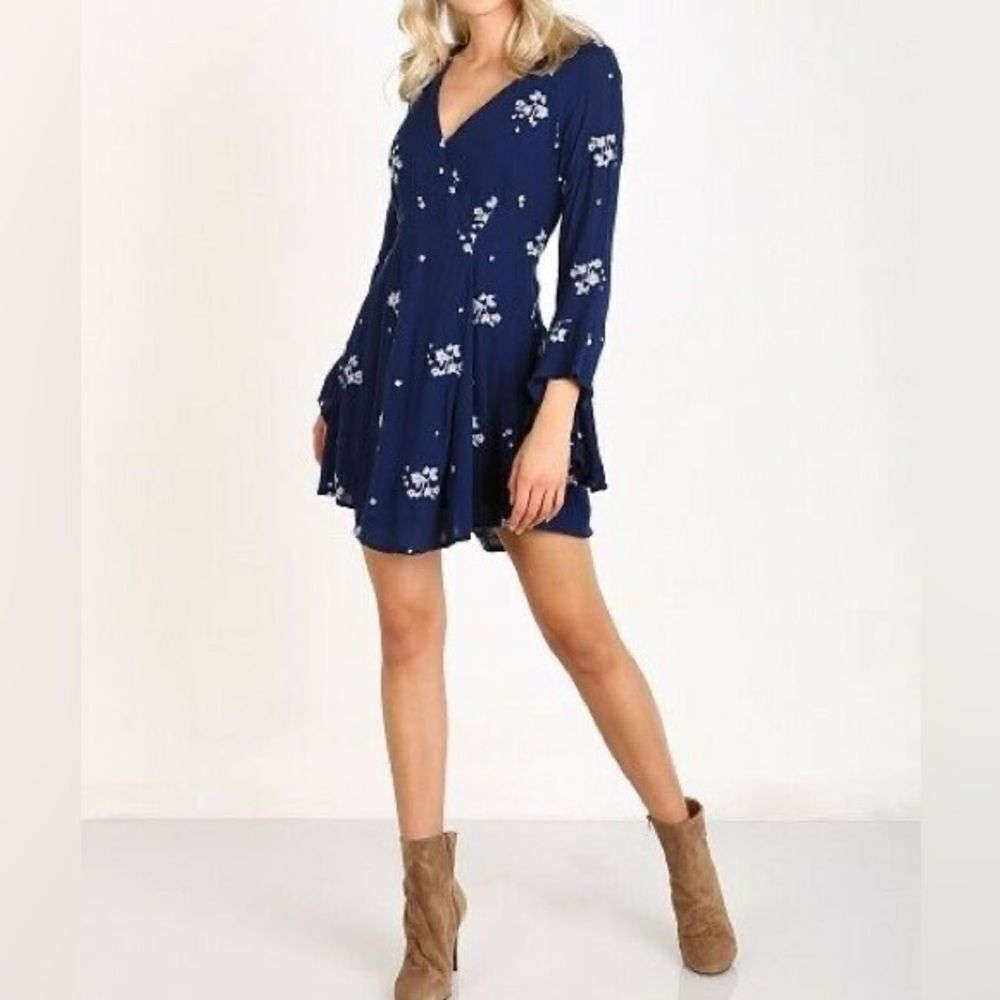 Free People Jasmine Embroidered Bell Sleeve Fit & Flare Dress